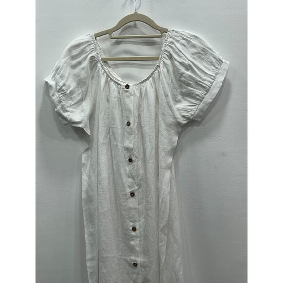 NWT Eberjey Womens 100% Linen Harper Dress Midi Button Front Belted White Size M - Picture 5 of 14